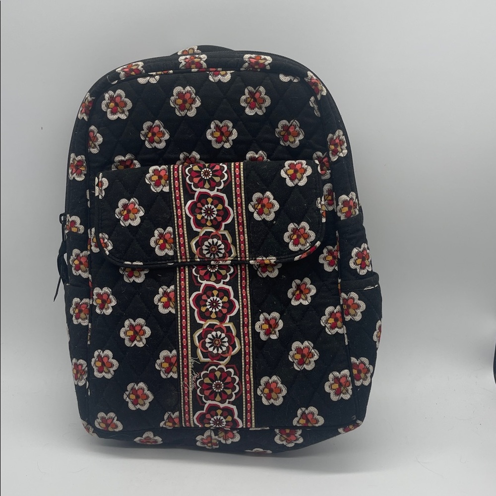 Vera Bradley Pirouette Black Medium Backpack Quilted Cotton Red Black White